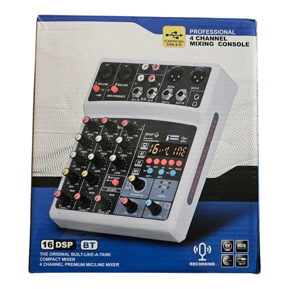 16 DSP 4 Channel Bluetooth USB Audio Mixer DJ Studio Mixing Console - Picture 2 of 5